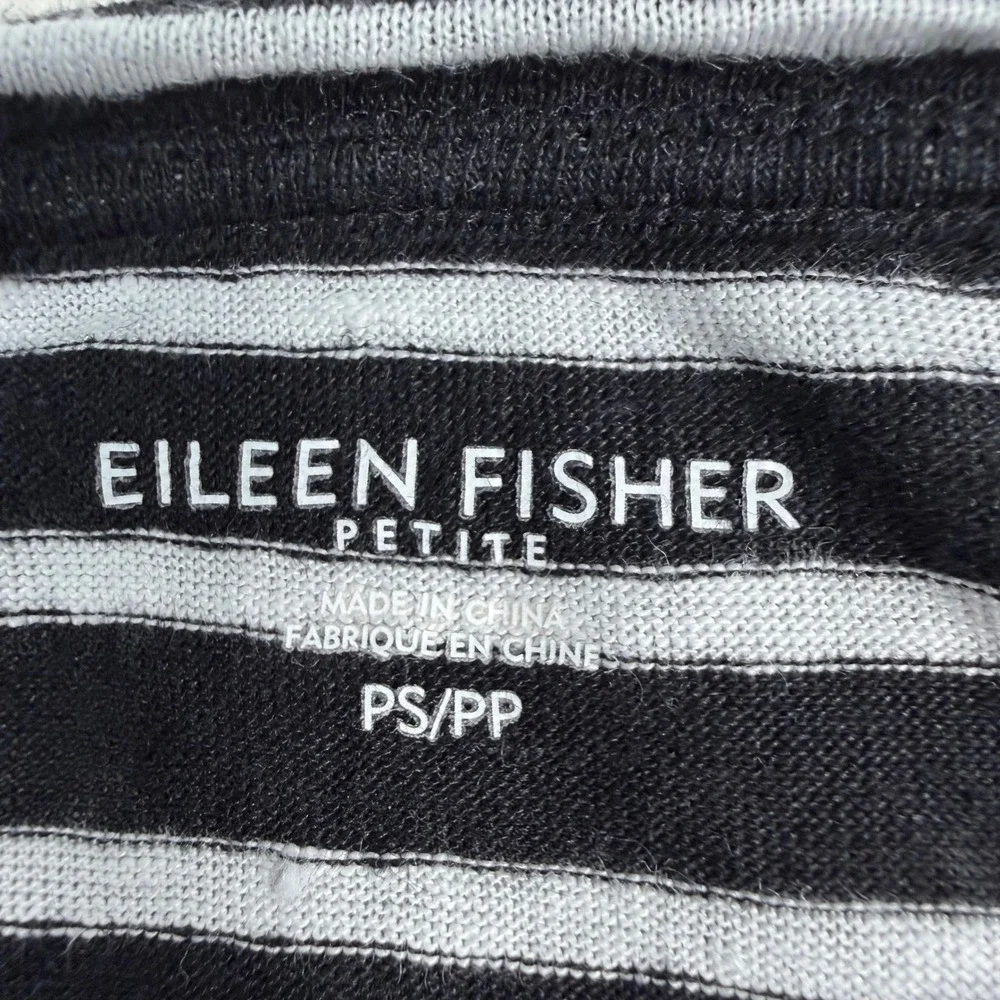 Eileen Fisher T-Shirt Dress Petite Small PS Black White Stripe Organic Linen - Picture 3 of 11